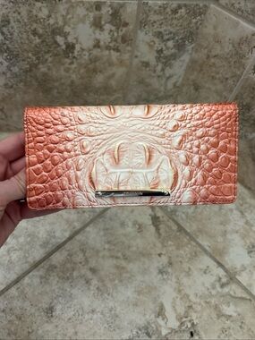 Brahmin Melbourne ADY Slim Bifold Leather Wallet Clutch SHERBERT OMBRE Coral